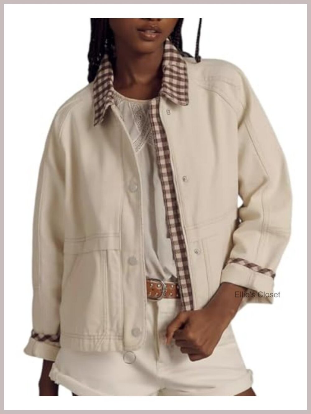 Women Casual Button Front Plaid Jacket Cotton Blend Oversized Coat with Pockets